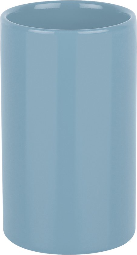 Spirella Badkamer drinkbeker/tandenborstelhouder Sienna - porselein - glans lichtblauw - 7 x 11 cm