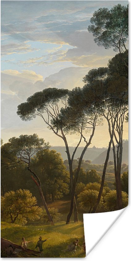 Poster Italiaans landschap met parasoldennen - Schilderij van Hendrik Voogd - 40x80 cm