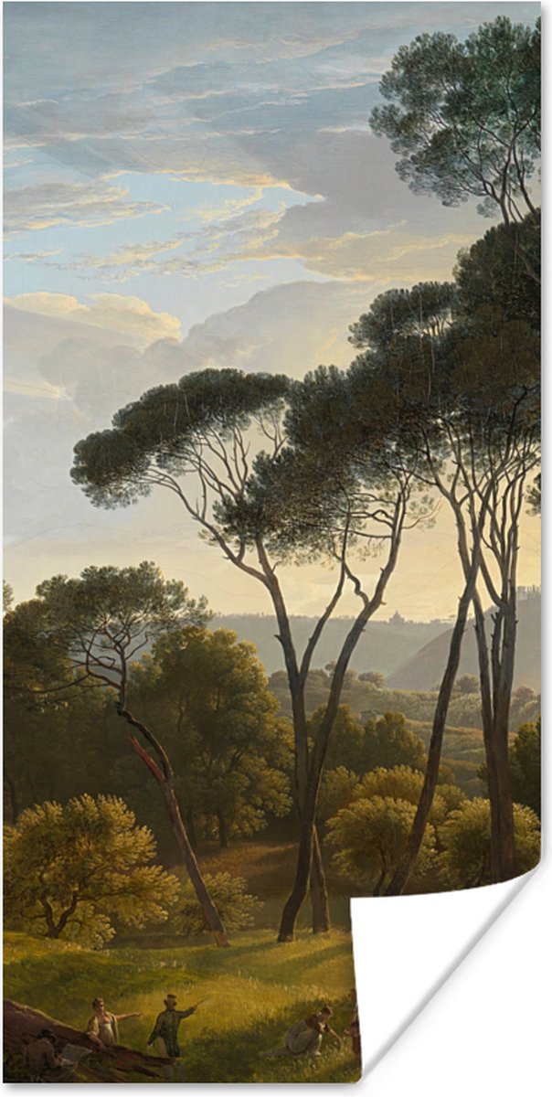 Poster 40x80 cm - Italiaans landschap met parasoldennen - Schilderij van Hendrik Voogd - P