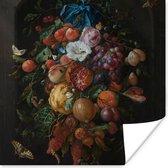 Poster Festoen van vruchten en bloemen - Schilderij van Jan Davidsz. de Heem - 75x75 cm