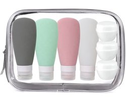 foto van Pazzo Goods - Reisflesjes - Gratis toilettasje - Reisflesjes handbagage - Reisflacons - Reisflesjes 100 ml - Reispotjes 20 ml - Siliconen - 7 stuks - Duurzaam - Navulbaar