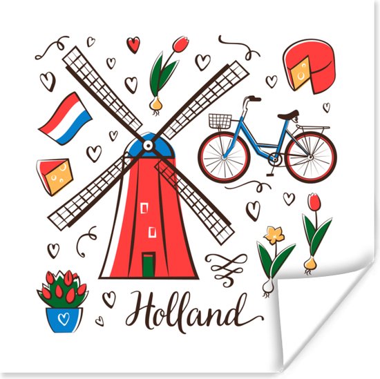 Affiche Illustration des symboles des Pays-Bas 30x30 cm - Tirage photo sur  Poster... | bol