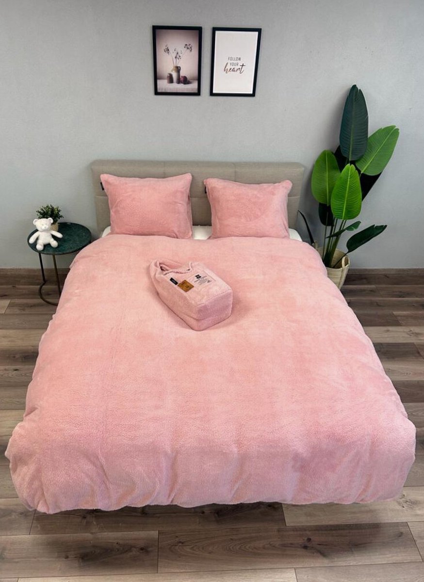Beau Maison Teddy Fleece dekbedovertrek Nude Pink 200x200/220 cm