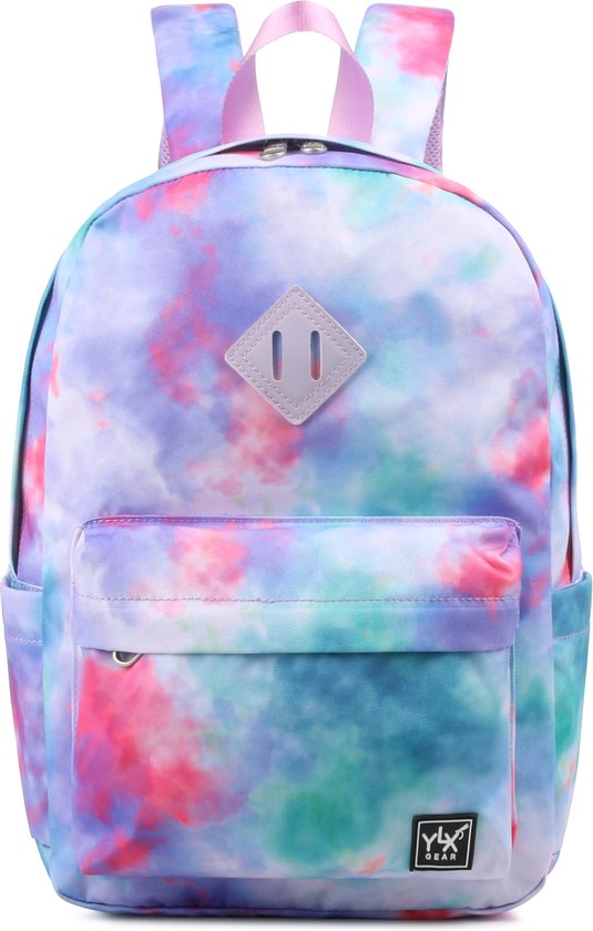 YLX Finch Rugzak | Tie Dye Hyacinth. Paars, roze, blauw. Recyceld Rpet materiaal. Gerecyclede plastic flessen - Eco friendly. Volwassenen - tieners - middelbare scholieren - jongens - meisjes. 14" laptop sleeve. Backpack - schooltas - rugzak