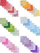 Pakket van 42 lapjes stof - verschillende designs - 24 x 25 cm - rood - roze - paars - oranje -geel - groen - blauw - naaien - quilt - patchwork - poppen kleertjes