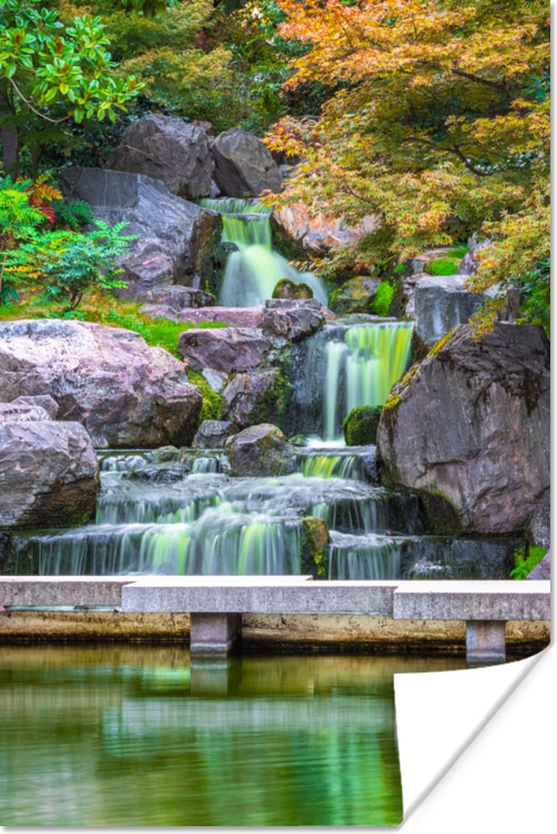 Poster Stenen - Water - Bomen - Japans - Botanisch - 80x120 cm