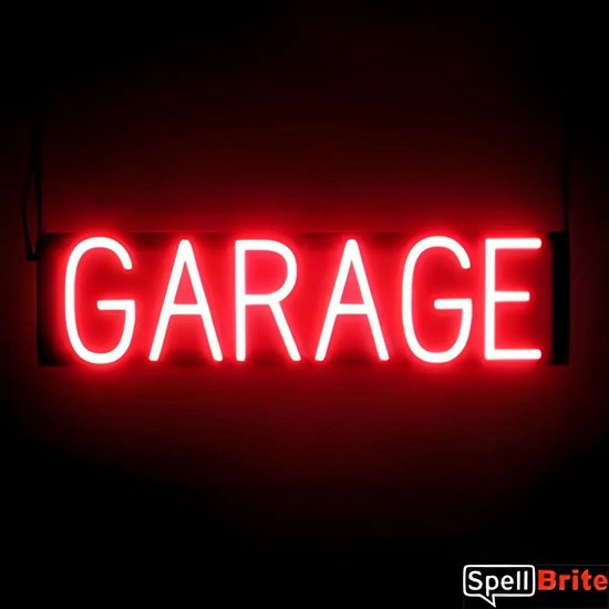 GARAGE - Lichtreclame Neon LED bord verlicht | SpellBrite | 61 x 16 cm | 6 Dimstanden - 8 Lichtanimaties | Reclamebord neon verlichting