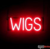 WIGS - Enseigne LED néon éclairée | SortBrite | 42x16 cm | 6 modes de gradation - 8 animations lumineuses | Éclairage au néon pour panneaux publicitaires
