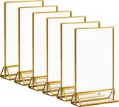 Acryl gouden bordhouder 12,7x17,8cm, 5x7" heldere fotolijst met gouden randen en verticale standaard, dubbelzijdige tafelmenu-displaystandaard voor restaurantborden, bruiloftstafelnummers, 6 stuks