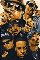 Allernieuwste.nl® Canvas Schilderij Hip Hop Legends 2PAC, Dr Dre, Snoop Dogg, Emenim, Biggie, Tupac, Ice Cube - zonder handtekeningen - Muziek old school - Poster - 100 x 150 cm - Kleur