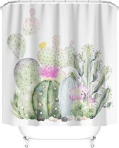 Douchegordijn groen cactus roze bloemen schilderij planten textiel gordijn schimmel resistente stof wasbaar Mexicaans tropisch douchegordijn incl. 12 C-ringen gewicht onder