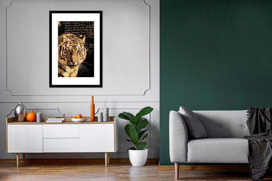 Fotolijst incl. Poster - Tijger - Tekst - Goud - 60x90 cm - Posterlijst