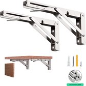 &ERGY - Support d'étagère pliable - Argent - 2 pièces - Support d'étagère - 35 cm - Porte-étagères en métal - Porte-étagères avec vis - Support d'étagère - table pliante - Etagère murale industrielle - Bureau pliable