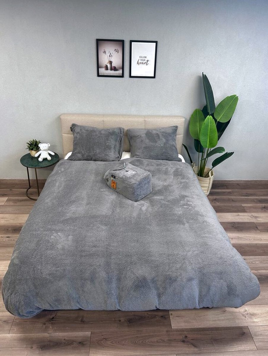 Beau Maison Teddy Fleece dekbedovertrek Grey 200x200/220 cm
