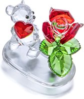 Kristal liefdesbloem beer figuur glas ornament voor geschenk decoratie accessoires helder kristal met groene en rode accenten