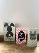 Creaties van Hier - Pasen - Paasdecoratie -Tekstblok - Set van 3 - 20x15 cm