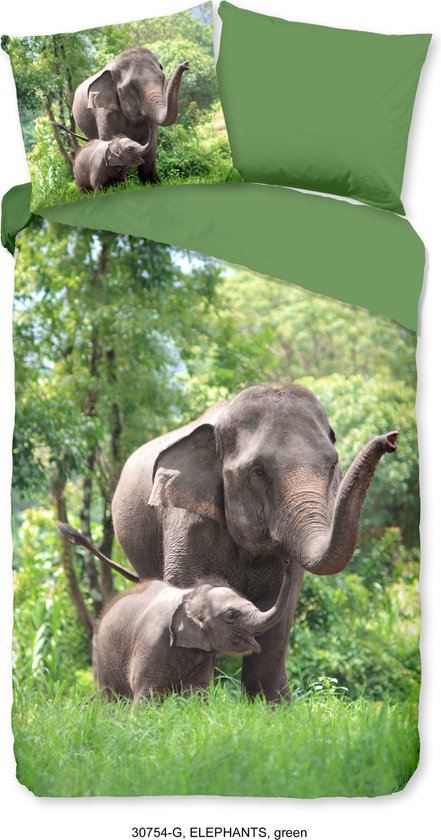 Good Morning Kinderdekbedovertrek "olifant" - Groen - (140x200/220 cm) - Katoen