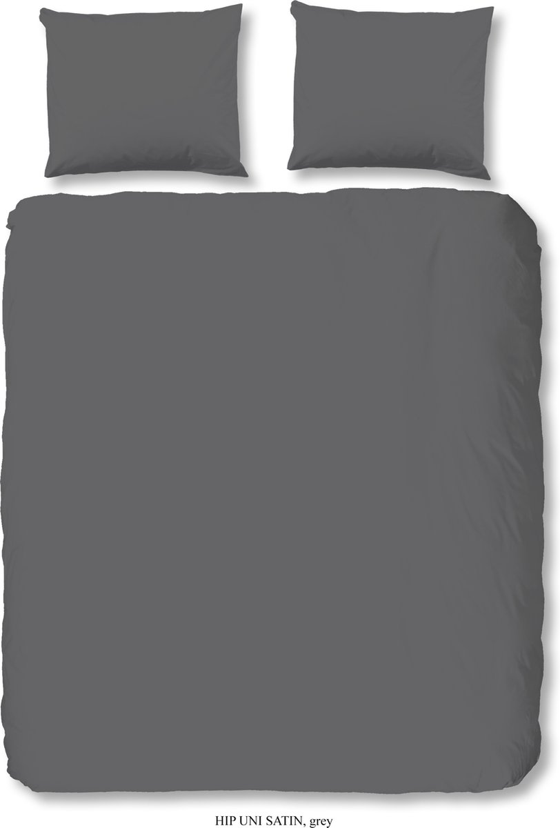 HIP dekbedovertrek effen kleur - Lits jumeaux 240x200/220 cm - Grijs - 100% Katoen satijn