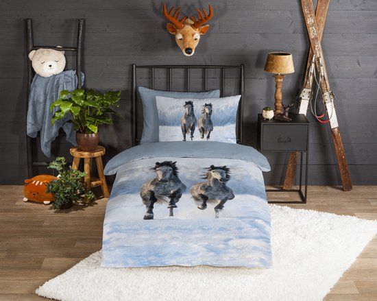 Good Morning Flanel dekbedovertrek White Horse (Multi) - 140x200/220