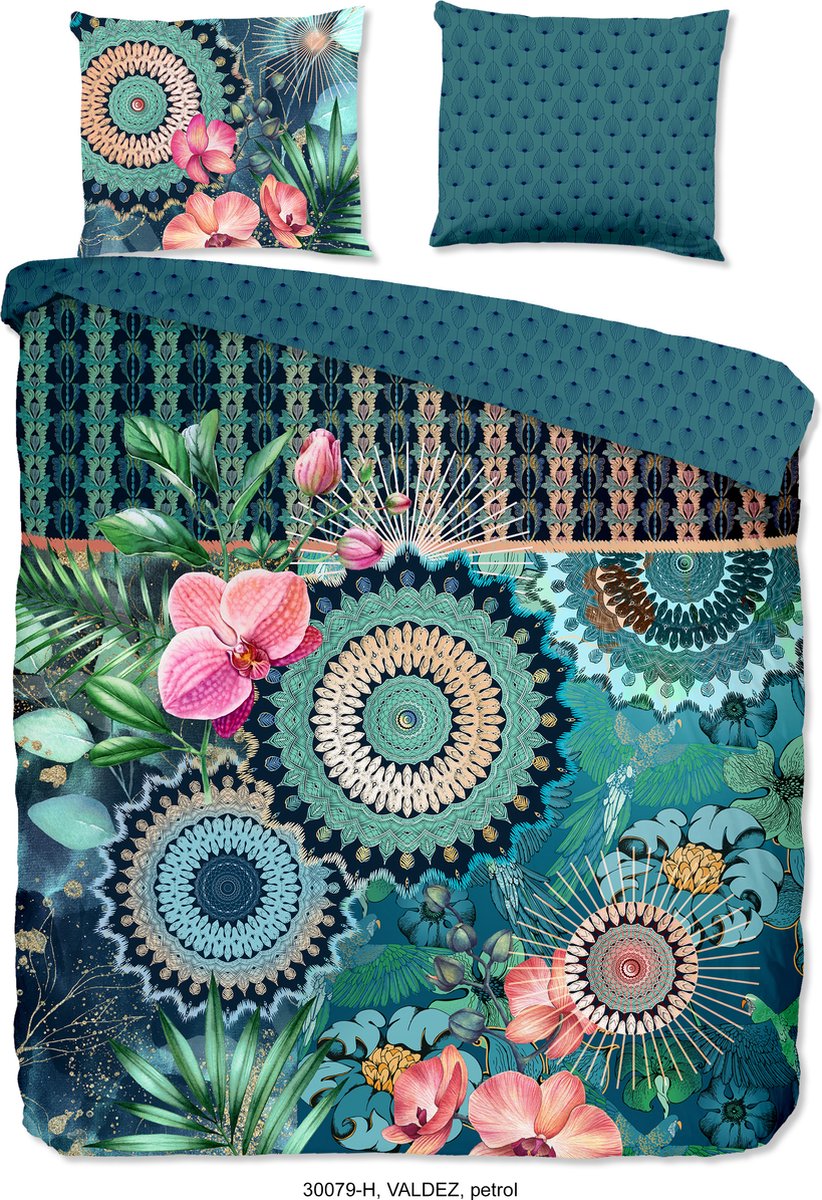 HIP dekbedovertrek mandalas en bloemen - 2 persoons 200x200/220 cm - Petrol - 100% Katoen satijn