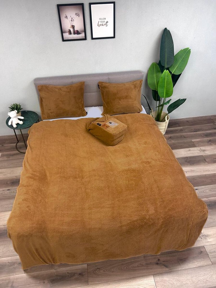 Beau Maison Teddy Fleece dekbedovertrek Caramel Latte 240x200/220 cm