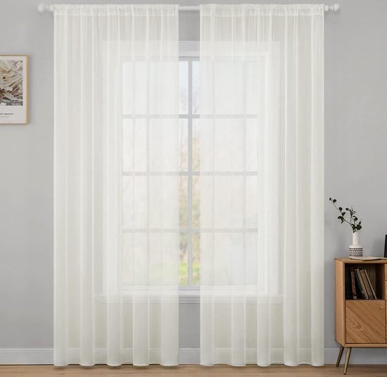 EMEMA Set van 2 transparante voile-gordijnen, van voile, polyester, gordijn met ogen, luchtig, decoratief, voor de slaapkamer, 140 x 160 cm (b x h