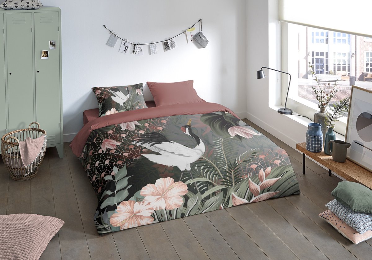 Pure Dekbedovertrek "kraanvogel met bloemen" - Multi - (140x200/220 cm) - Microfiber