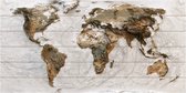 Houten Wereldkaart Earth | 138cm x 70cm | Vurenhouten planken | 100 gratis vlaggetjes
