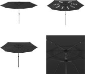 vidaXL Parasol met LED-verlichting en metalen paal 400 cm zwart - Tuinparasol - Tuinparasols - Parasol - Parasols