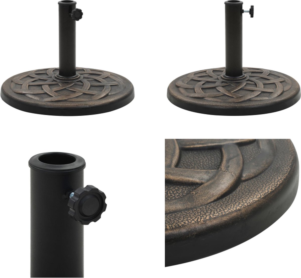 VidaXL Parasolvoet rond 19 kg polyresin bronskleurig Parasolvoet Parasolvoeten Parasol Voet Parasol Voet