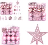 vidaXL 65-delige Kerstballenset roze/rood/wit - Kerstballenset - Kerstballensets - Kerstballen Set - Kerstversieringset