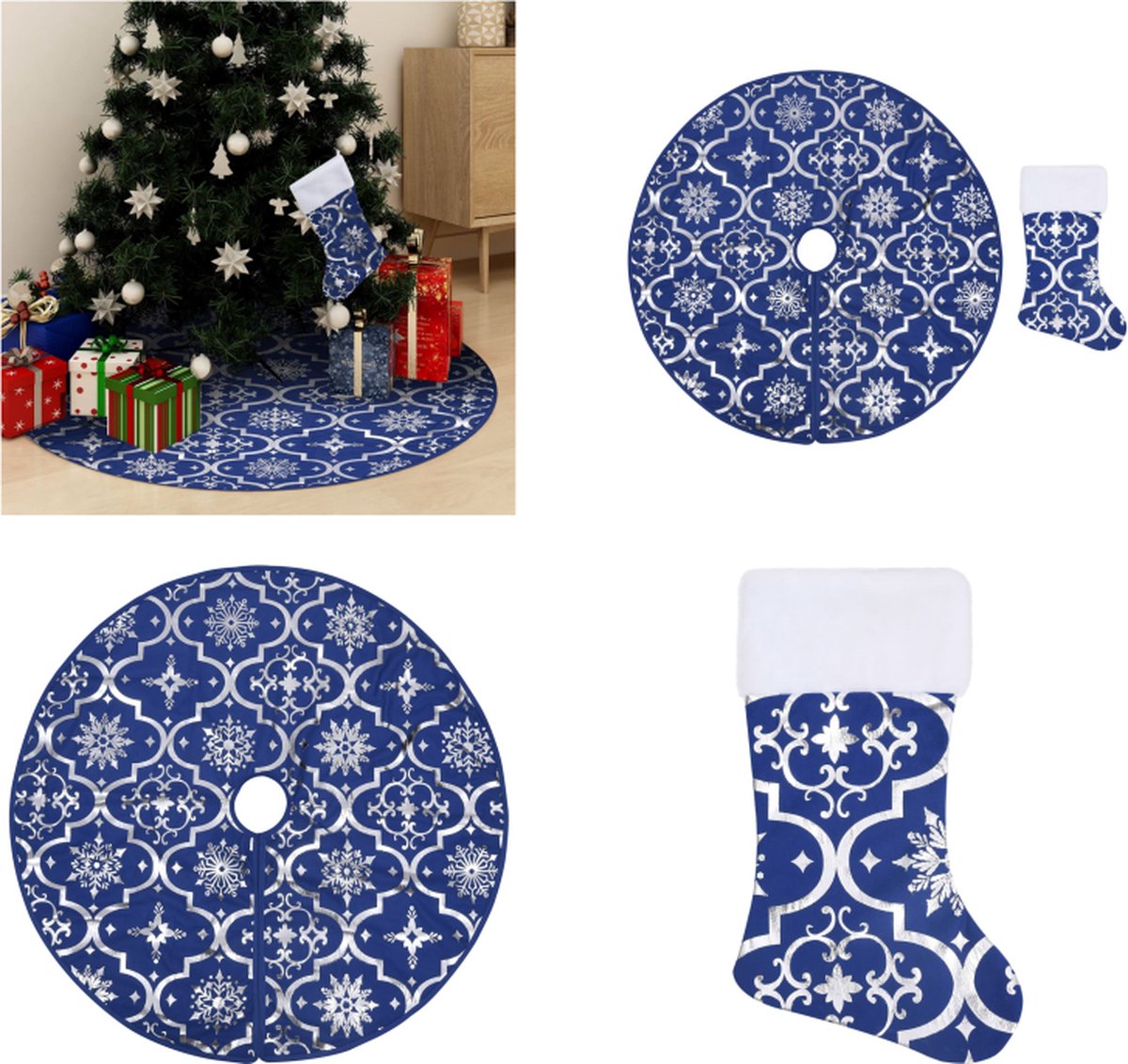 Blauwe kerstboomrok van luxe stof met sok, 150 cm lang, van vidaXL.