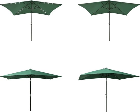 vidaXL Parasol met LED's en stalen paal 2x3 m groen - Parasol - Parasols - Tuinparasol - Tuinparasols