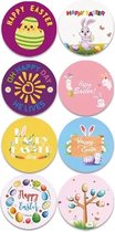 40 Pasen / Happy Easter Stickers - Eitjes - 5 stuks per motief - Roze/Paars/Wit/Geel/Blauw - Doorsnede 2,5 cm
