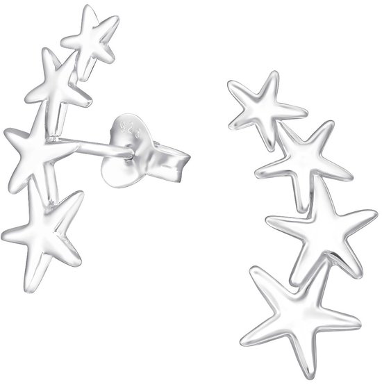 Joy|S - Zilveren 4 sterren oorbellen - 7 x 18 mm - ster oorknoppen