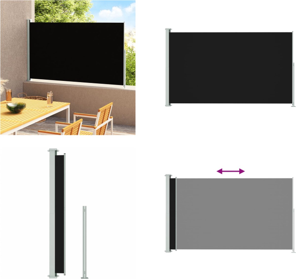 VidaXL Tuinscherm uittrekbaar 180x300 cm zwart Windscherm Windschermen Zijscherm Zijschermen