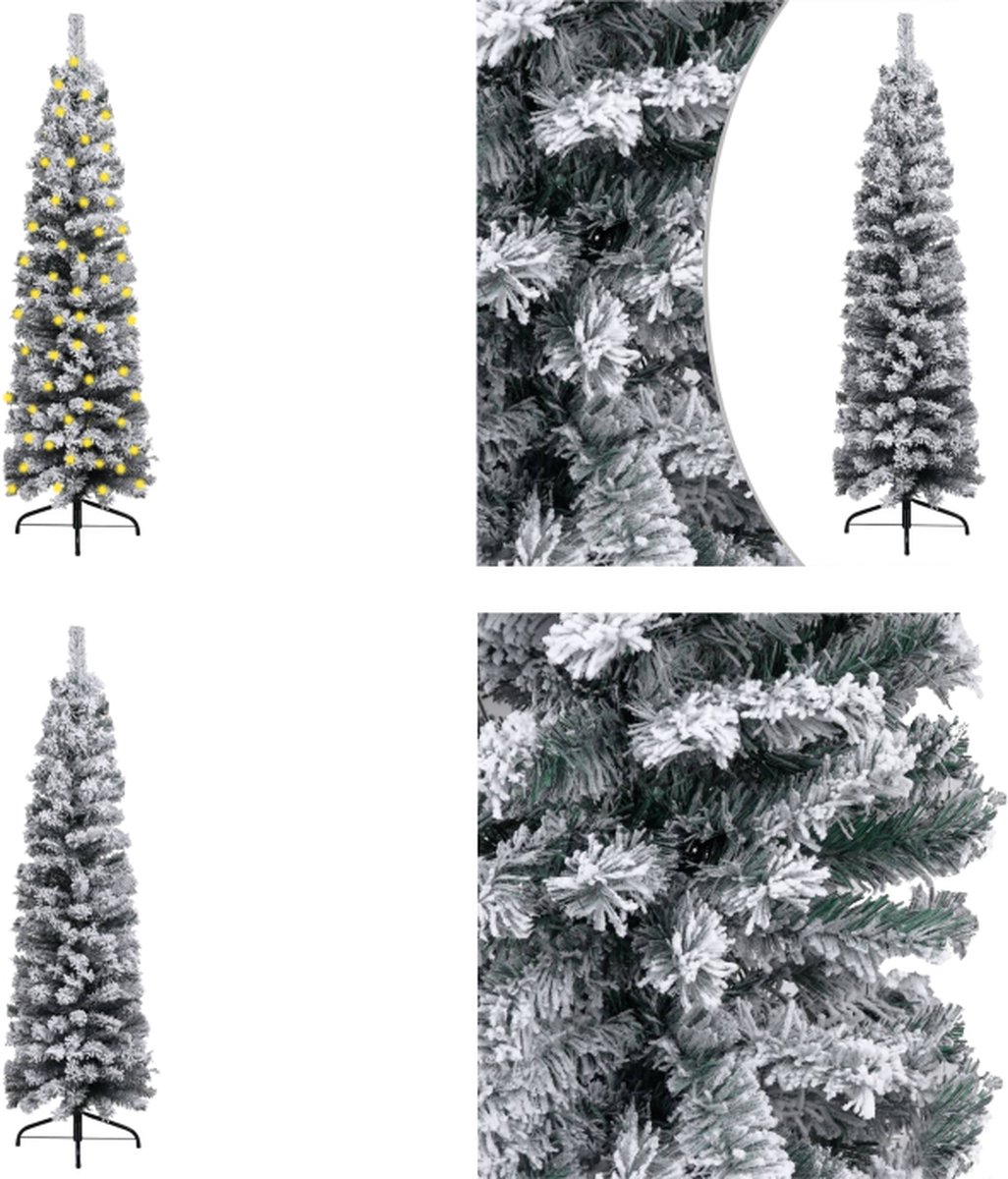 vidaXL Kerstboom met LED's en sneeuwvlokken smal 240 cm PVC groen - Kunstkerstboom - Kunstkerstbomen - Kerstboom - Kerstdecoratie