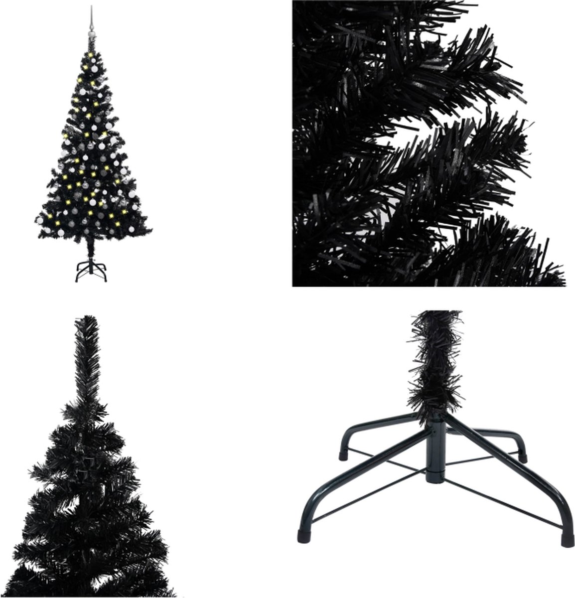 vidaXL Kunstkerstboom met LED's en kerstballen 150 cm PVC zwart - Kunstkerstboom - Kunstkerstbomen - Kerstboom - Kerstdecoratie