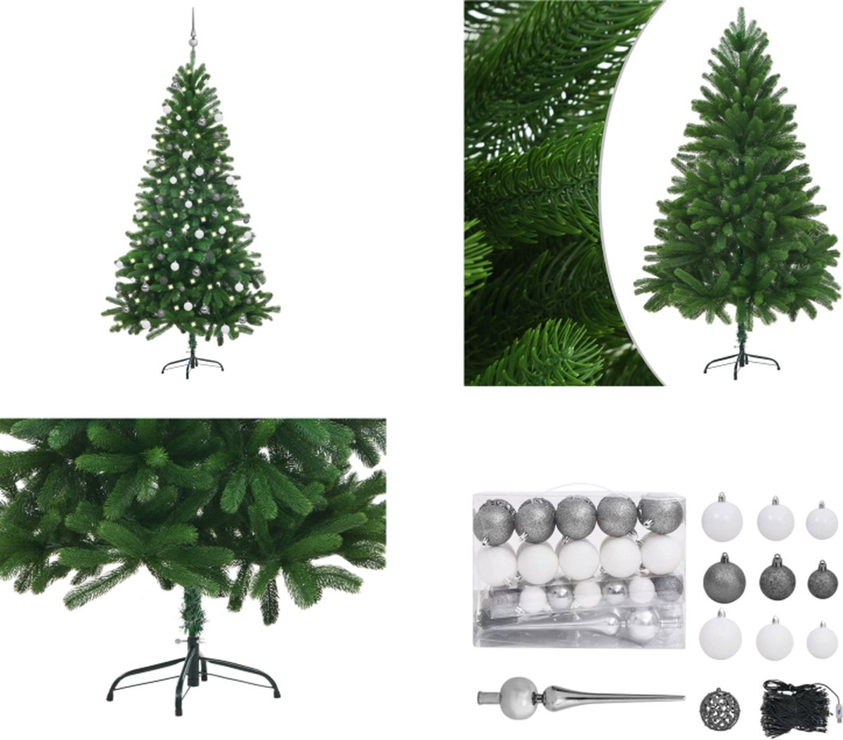 vidaXL Kunstkerstboom met LED's en kerstballen 180 cm groen - Kunstkerstboom - Kunstkerstbomen - Kerstboom - Kerstdecoratie