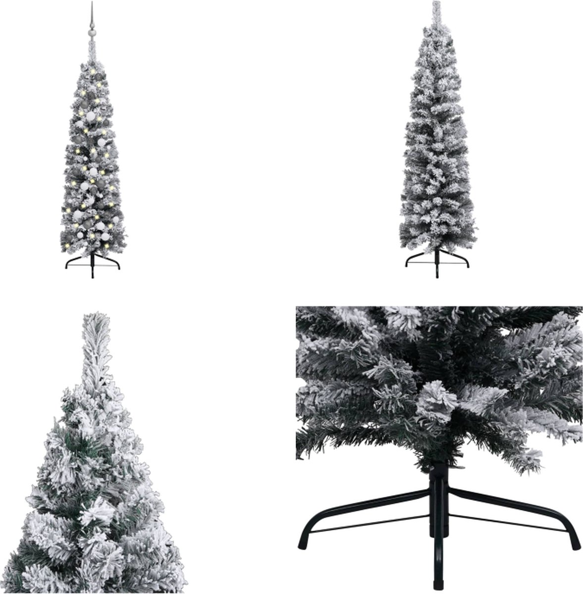 vidaXL Kerstboom met LED's- kerstballen en sneeuw smal 120 cm groen - Kunstkerstboom - Kunstkerstbomen - Kerstboom - Kerstdecoratie