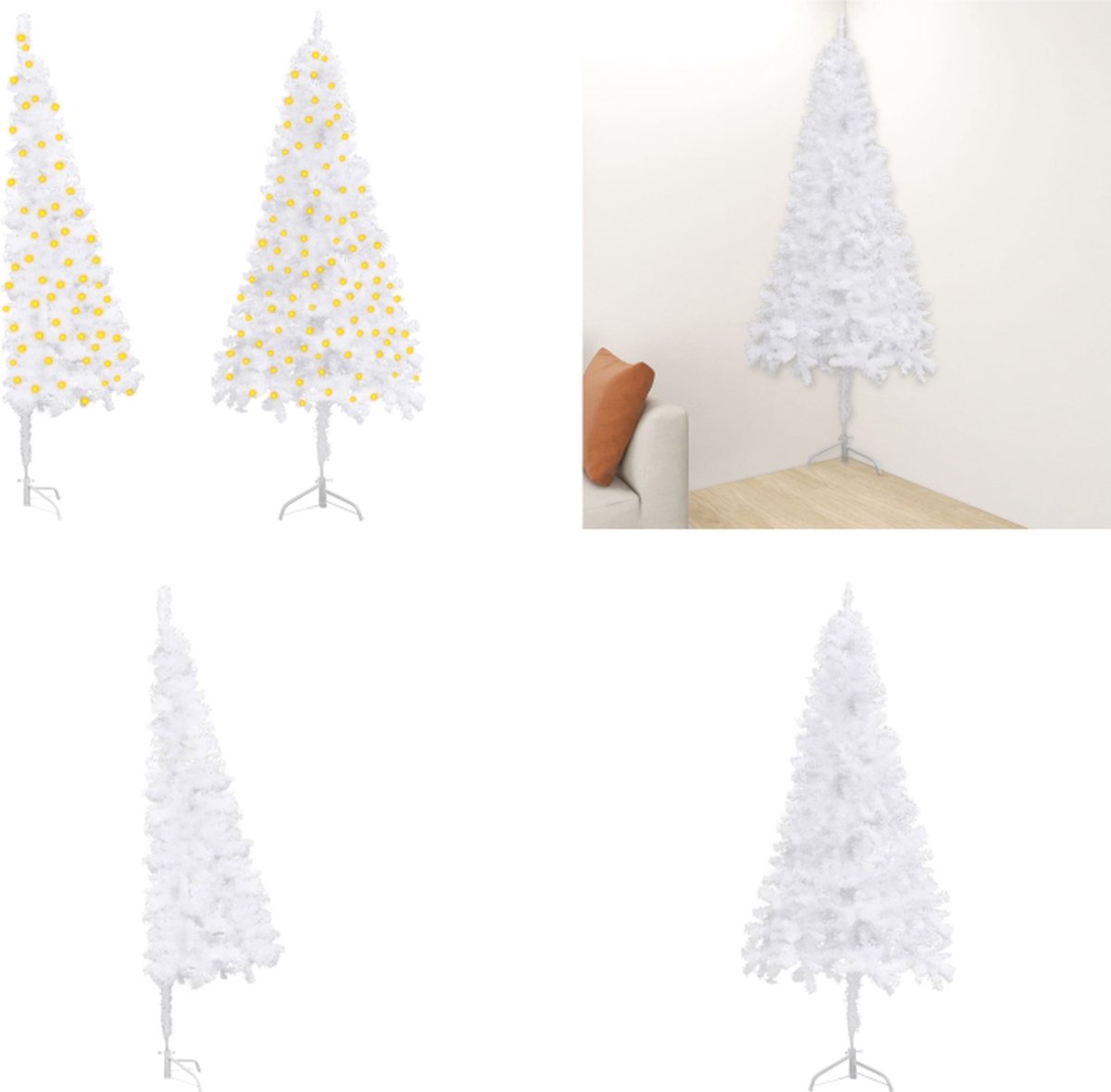 vidaXL Kunstkerstboom met LED's hoek 240 cm PVC wit - Kunstkerstboom - Kunstkerstbomen - Kerstboom - Kerstdecoratie