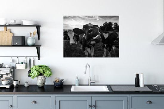 Poster Zwart - Wit - Vache - Animaux - 80x60 cm