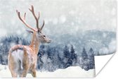 Poster Hert - Sneeuw - Dier - 90x60 cm