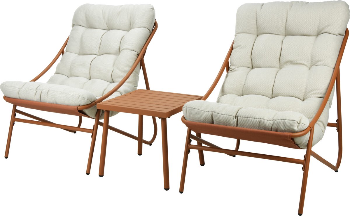 Relaxwonen - Tuinset - Model Rex - 2 stoelen inclusief kussens - met tafel - Okergeel