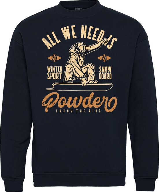 Sweater All We Need Is Powder | Apres Ski Verkleedkleren | Fout Skipak | Apres Ski Outfit | Navy | maat 4XL