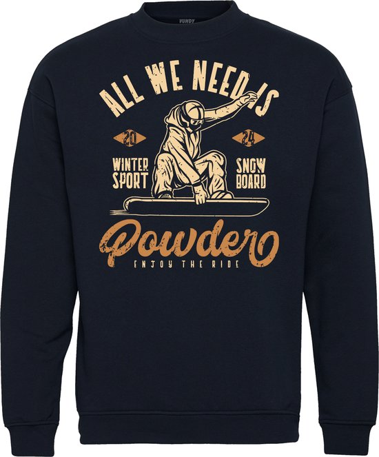 Sweater All We Need Is Powder | Apres Ski Verkleedkleren | Fout Skipak | Apres Ski Outfit | Navy | maat 3XL