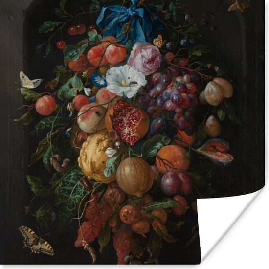 Poster Festoen van vruchten en bloemen - Schilderij van Jan Davidsz. de Heem - 30x30 cm