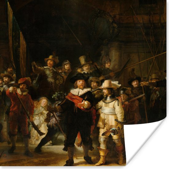 Poster De Nachtwacht - Schilderij van Rembrandt van Rijn - 100x100 cm XXL