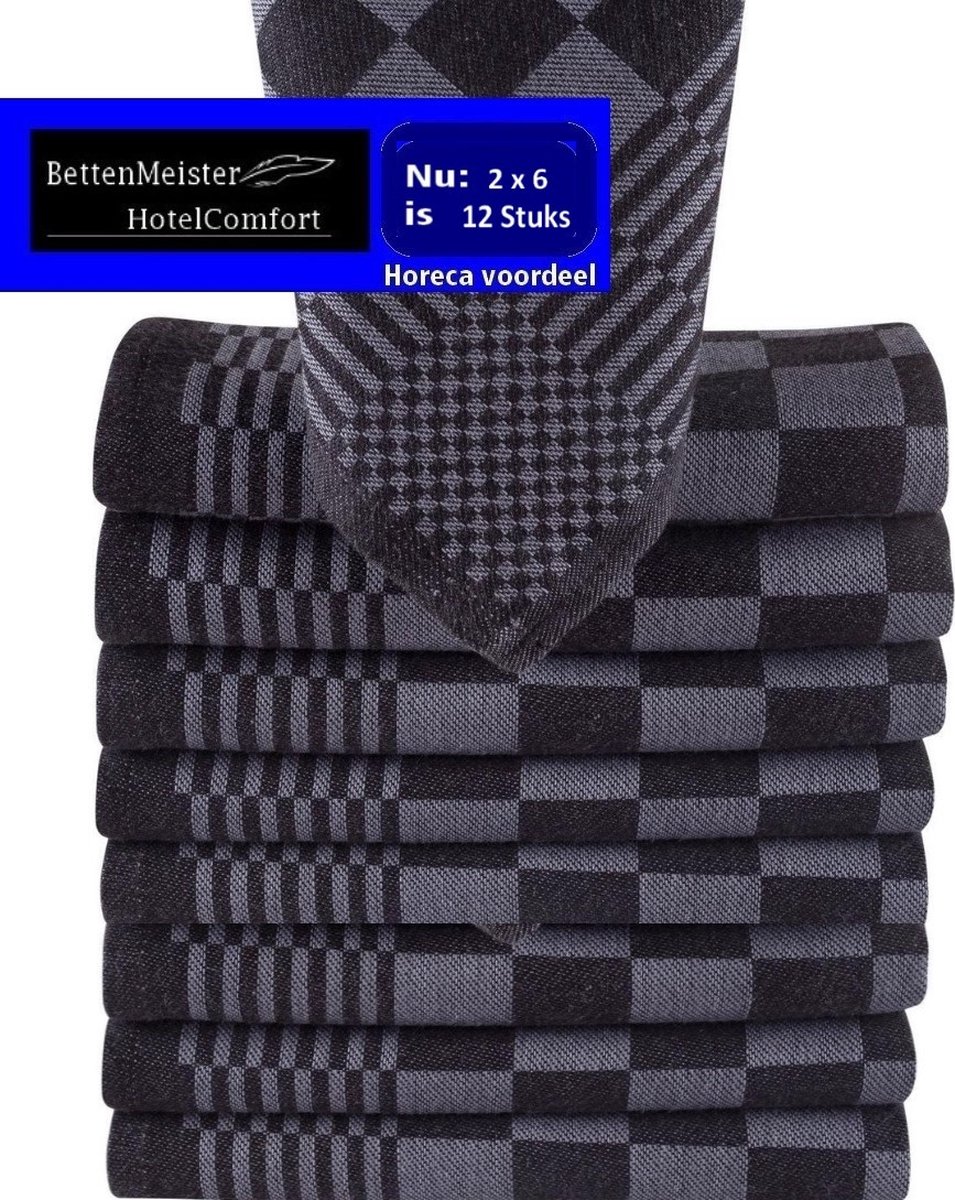 12 Stuks - super voordeel pak Theedoeken antraciet / zwart - 65x65cm (Blokdoeken Pompdoeken )
