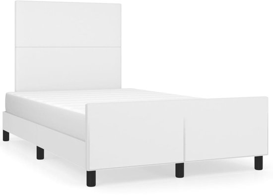 vidaXL Cadre de lit avec tête de lit Simili cuir Blanc 120x200 cm - Cadre de lit avec tête de lit - Encadrements de lit avec têtes de lit - Cadre de lit - Lit